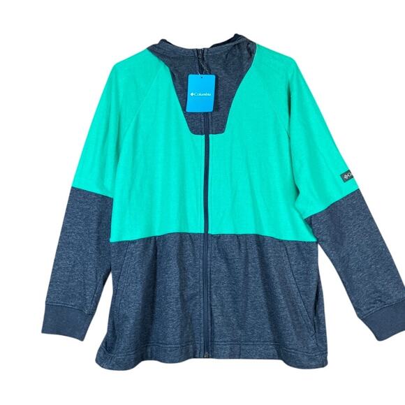 Columbia Mens Jacket Gray Teal Lodge French Terry Full Zip Hoodie Large - Picture 1 of 13